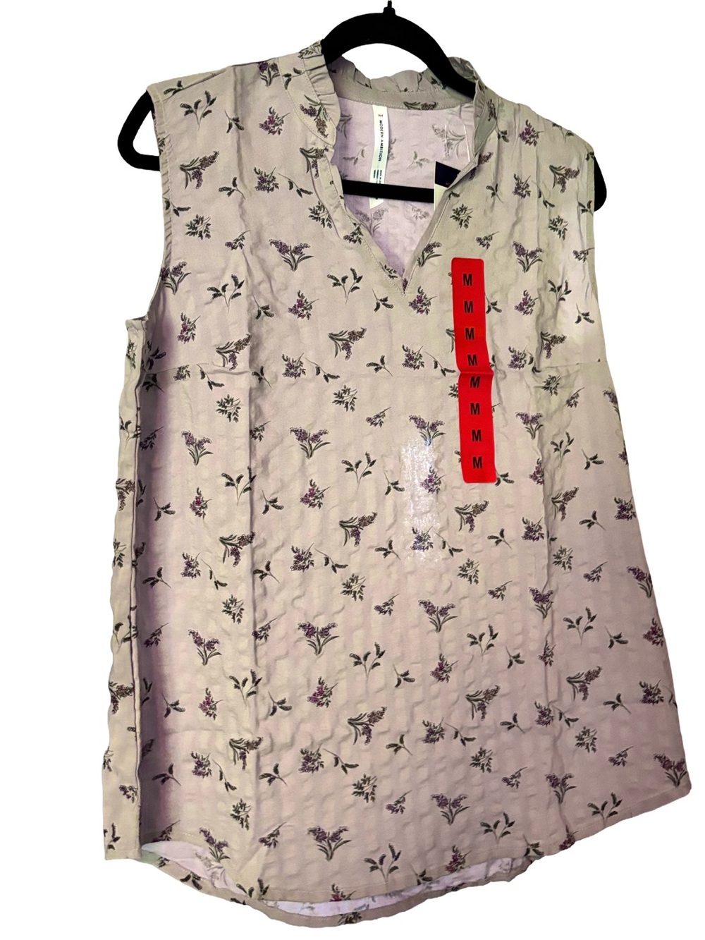 MODERN AMBITION Ruffle Collar Sleeveless Floral Top, blouse purple floral